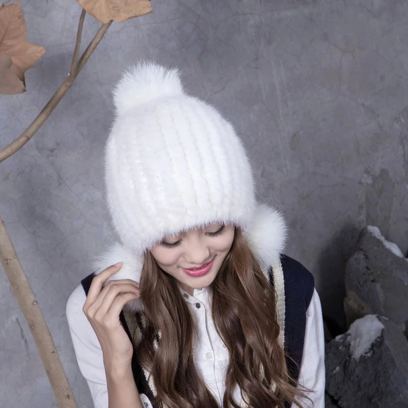 Россия норки Мех животных Шапки для Для женщин девушка зима теплая шапочка Кепки