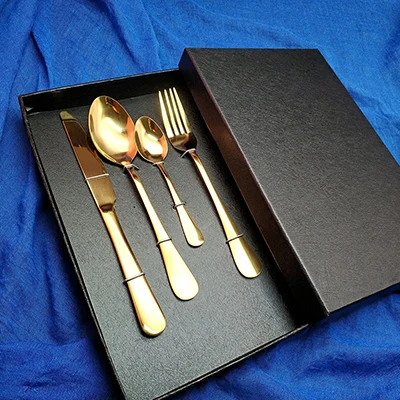 with gift box Горячая Распродажа 4 шт. черная столовая посуда кухонный нож из нержавеющей стали вилка столовая ложка столовая посуда столовые приборы набор столовых приборов Прямая поставка - Цвет: with gift box