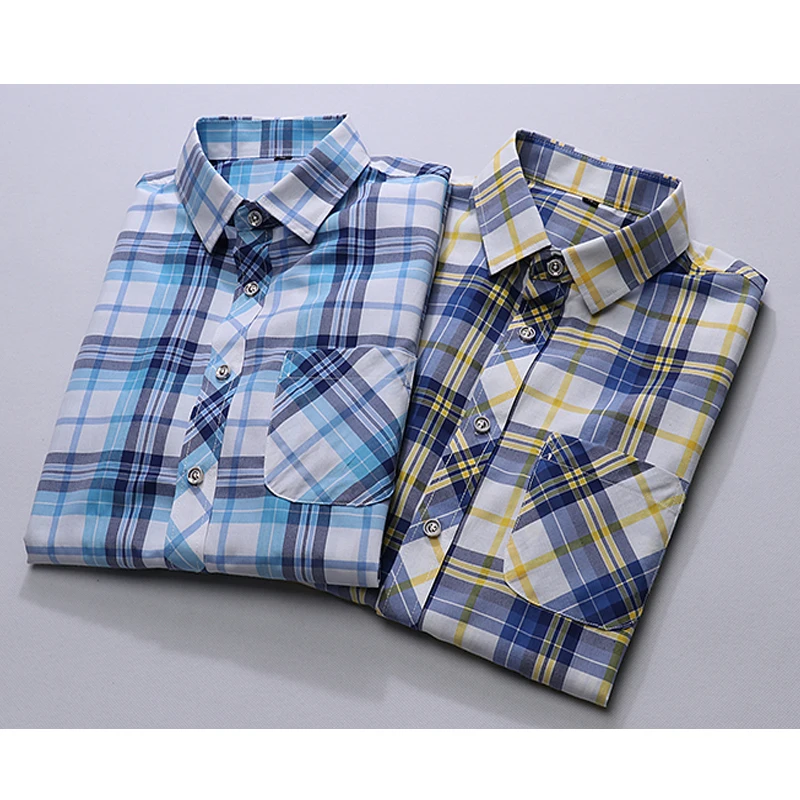 Летняя мода Мужская рубашка Slim Fit Короткие рукава клетчатая повседневная мужская