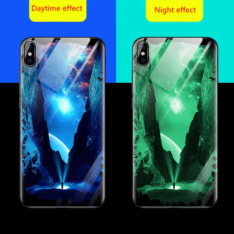 Чехол в виде светящегося стекла для iphone 11 11 Pro Max 6 7 8 PLUS стеклянная задняя крышка для iphone X XS MAX XR Space Night Shine чехол для телефона - Цвет: 07