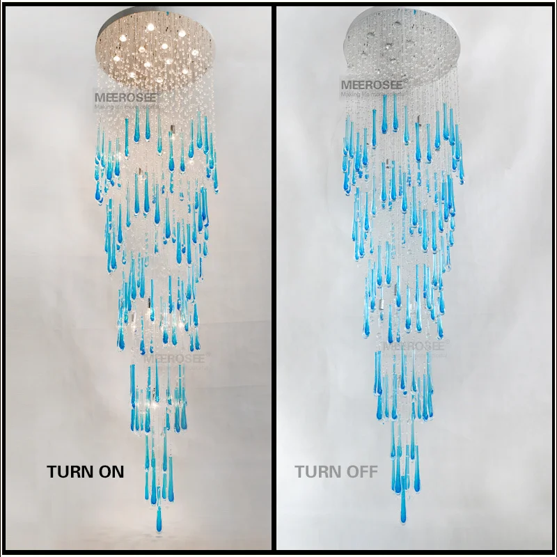 Ярко синяя хрустальная люстра длинная лампа с креплением Большая для лестницы