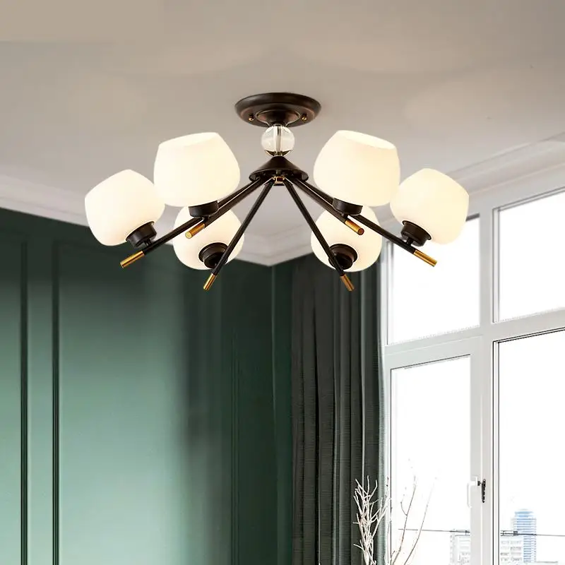 

Nordic Living Room ceiling lamp black Dining Room lights Vintage Household Iron Glass Shade Lustre modern e27 led Lamps