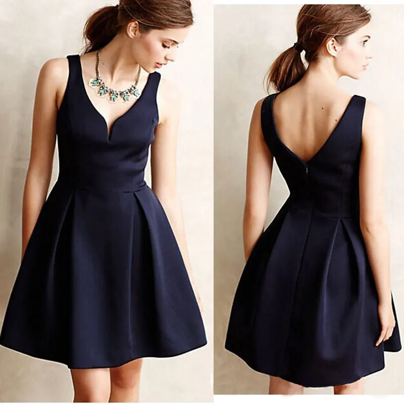 ZTVitality Solid V Neck Sleeveless Backless Women Dresses Sexy Slim Vestido De Festa Fashion Vintage Party Dress Elegant Pleated|fashion women