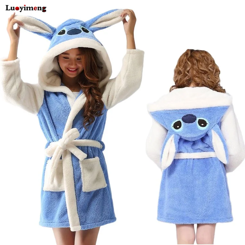 Luoyimeng Cartoon Robe Femme Winter Warm Fannel Bathrobe Long Sleeve Hooded Animal Bridesmaid Robes Women Dressing Gown | Женская одежда