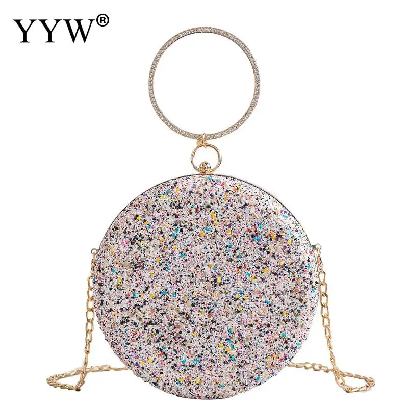white YYW клатч розовый Gillter Сумочка Свадебная вечерняя Женская клатч круглая сумка круговое кольцо кошельки сумки через плечо вечерние металлические сумки - Цвет: white
