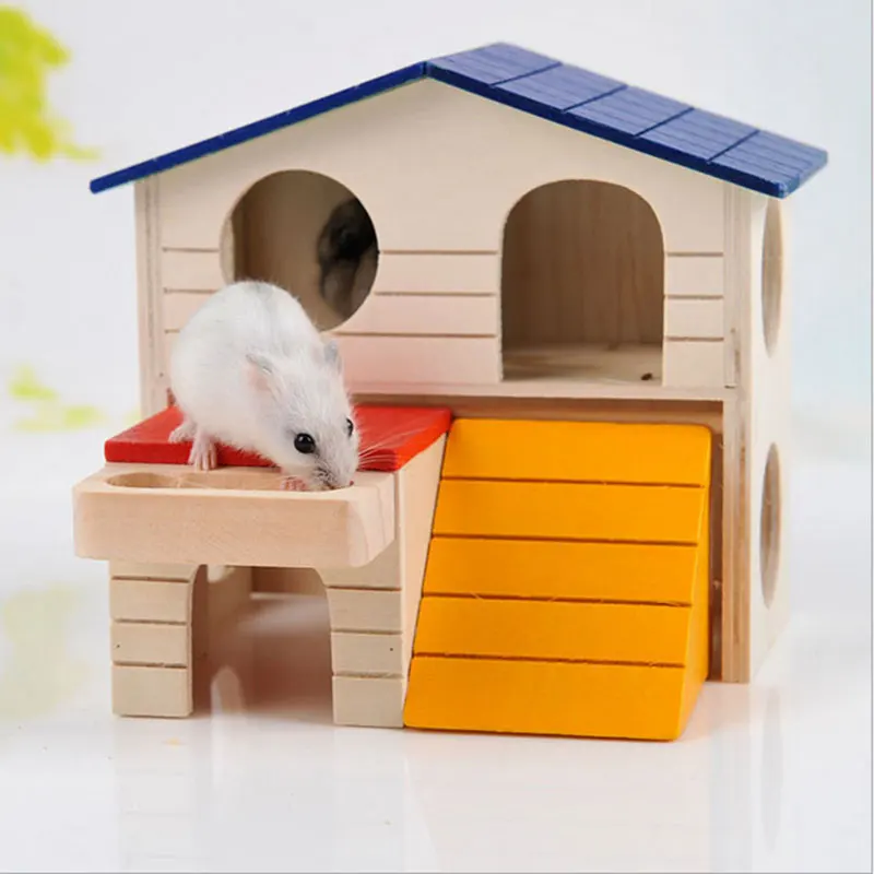 Милый маленький животных Pet Хомяк деревянный домик клетка двойной Слои складной