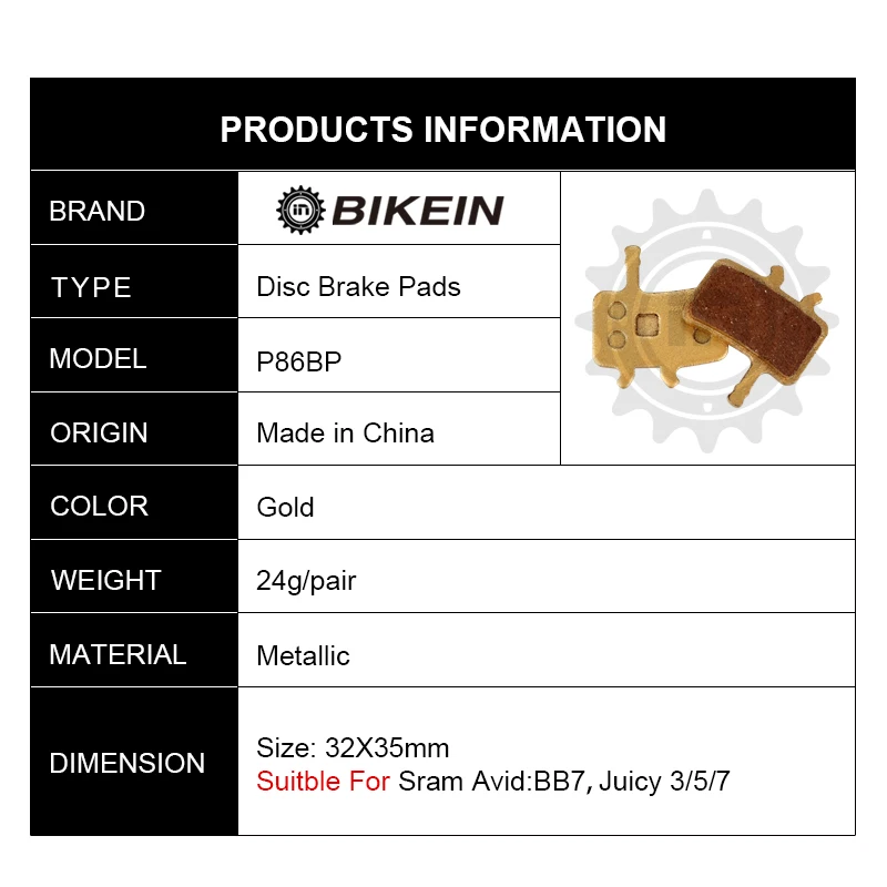 BIKEIN 1 пара велосипедные технические колодки для Sram Avid BB7 Juicy 3/5/7 металлические