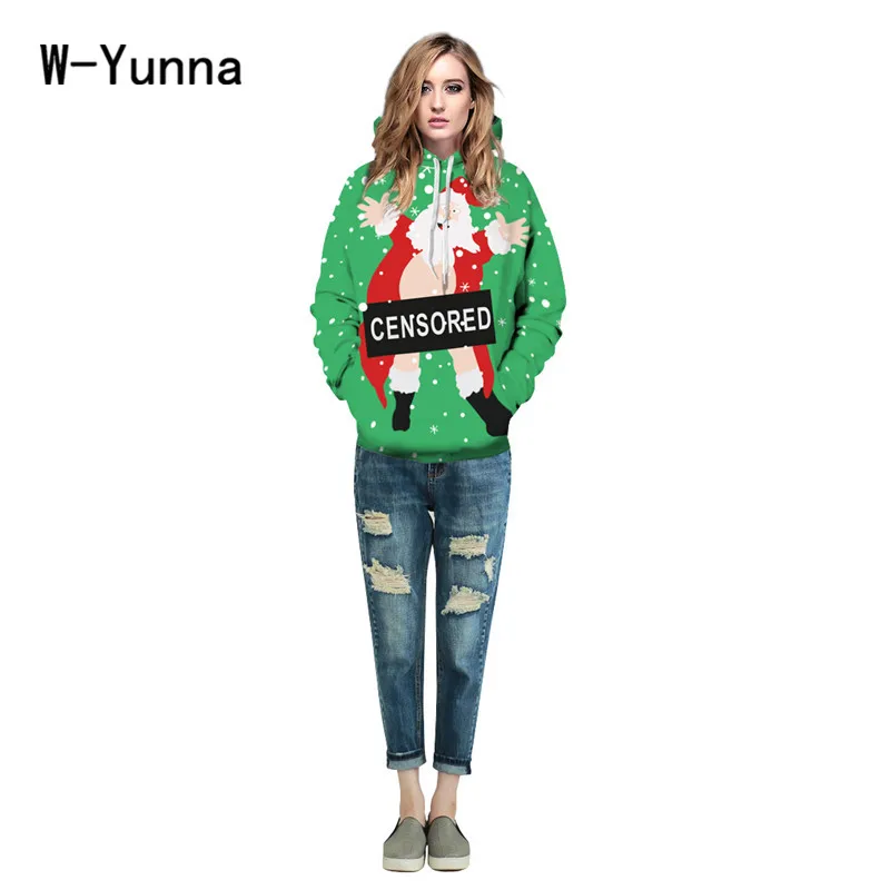 W-Yunna 2019 забавные Рождественские толстовки голый Санта Клаус 3D принт Толстовка