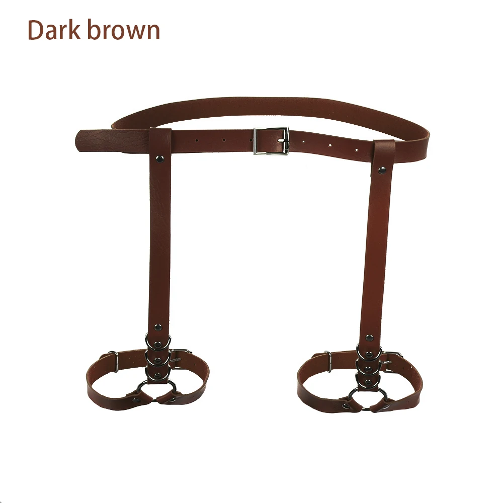 Dark brown Сексуальный пояс для ног с кольцом, женский пояс из искусственной кожи, подтяжки для ног, подвязки, ремень для тела, готический ремень, пояс для ног, подтяжки для бедер - Цвет: Dark brown