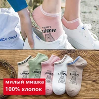 5 pairsset women spring sock cartoon bear print transparent van shoe sock 2019 top fashion summer cotton hosiery