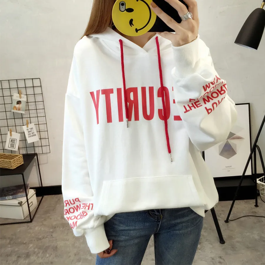 Women Hoodies Sweatshirts Long Sleeve 2017 Autumn Winter Hooded Pullover Hoodie Patchwork Letters Print Coat Ladies Casual Tops |