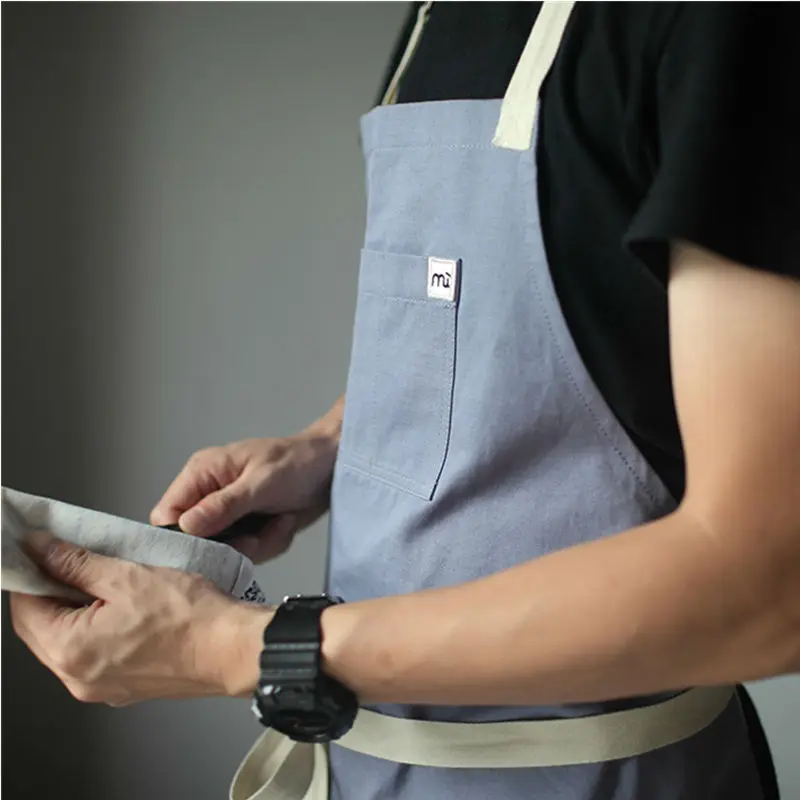 Полной длины серый хлопковый передник Barista кафе бармен бистро шеф-повар униформа для официантов и официанток Бейкер цветочный питание рабочая одежда B34