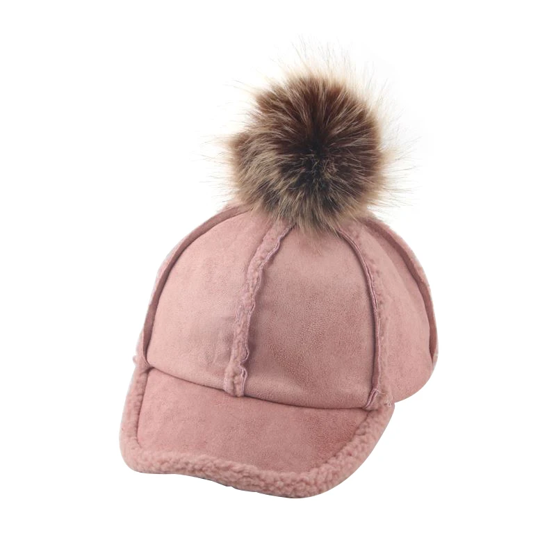 Pink baby hat Новая зимняя детская шапка с помпоном, шерстяная Осенняя шапка для маленьких девочек, регулируемая шапка с меховым помпоном для маленьких мальчиков, аксессуары для детей 2-6 лет, 1 шт - Цвет: Pink baby hat