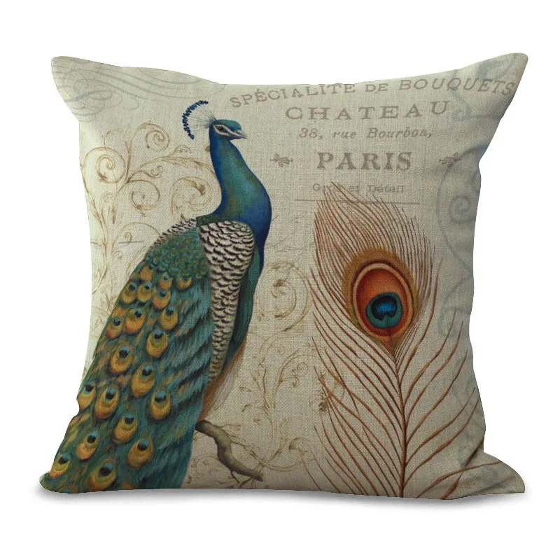 Купить изображения в стиле ретро наволочки из хлопка и льна с принтом павлина для