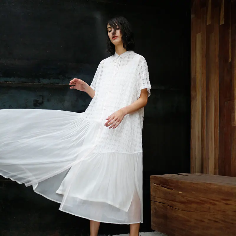 Женское Прозрачное платье рубашка CH304 белое льняное и шелковое оригинального