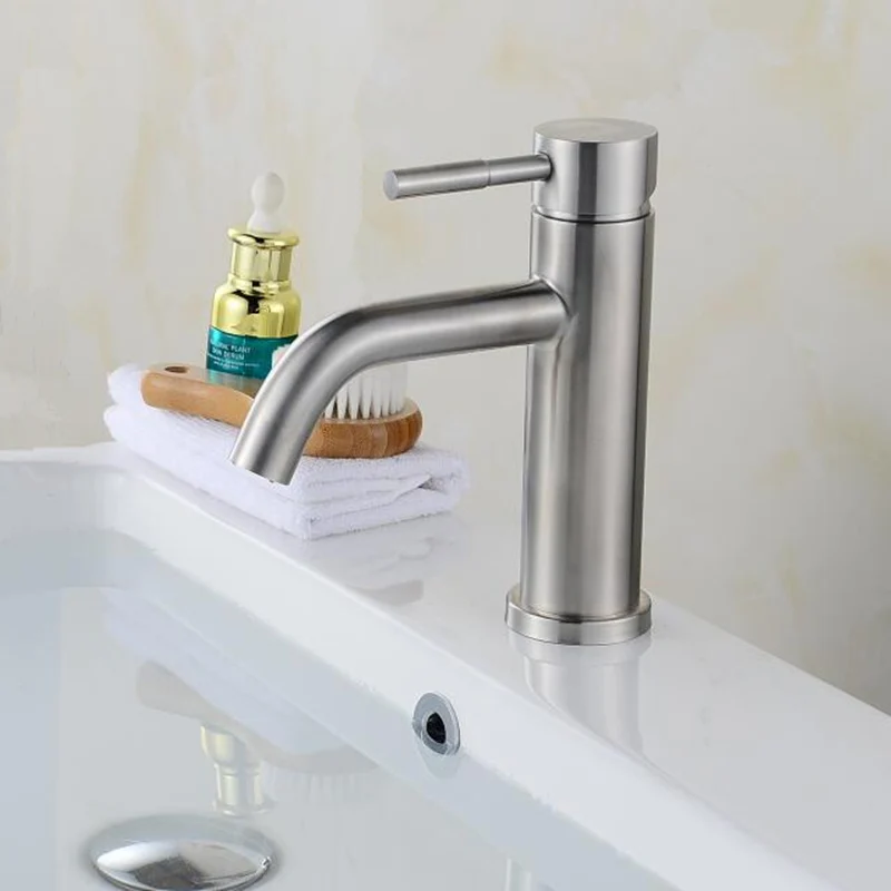 304 нержавеющая сталь Ванная раковина кран никелевая матовая одинарная ручка Soild