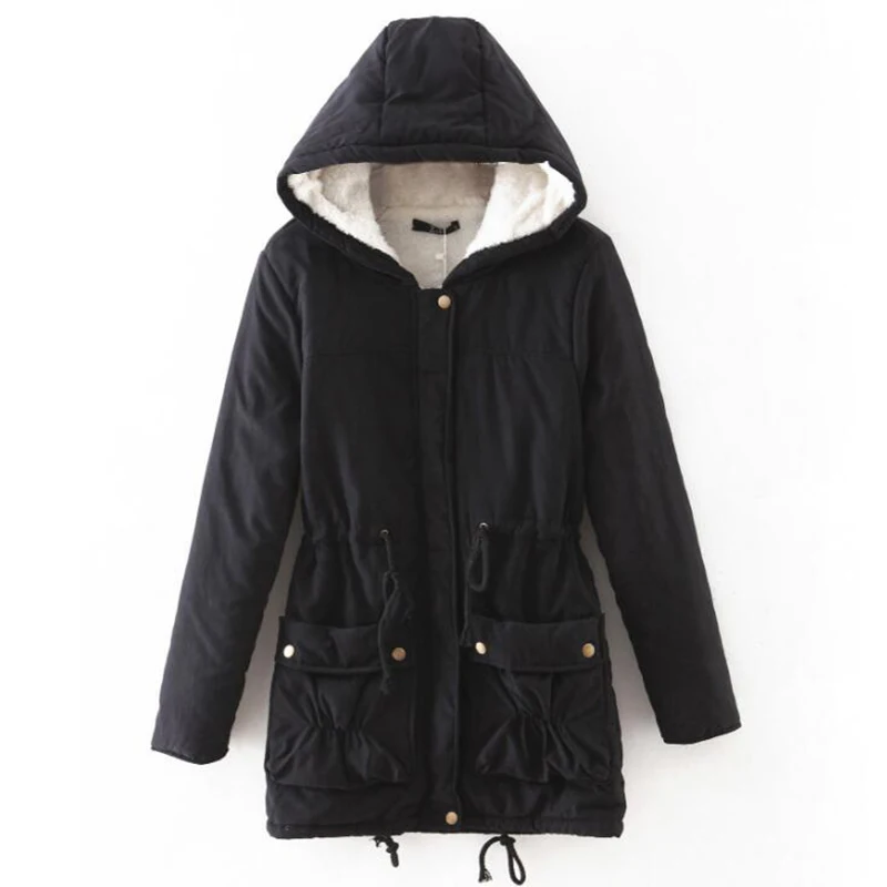 

Plus Size Winter Coat For Women Long Sleeve Solid Female Jacket Fashion Cotton Slim Hood Women Long Winter Jackets