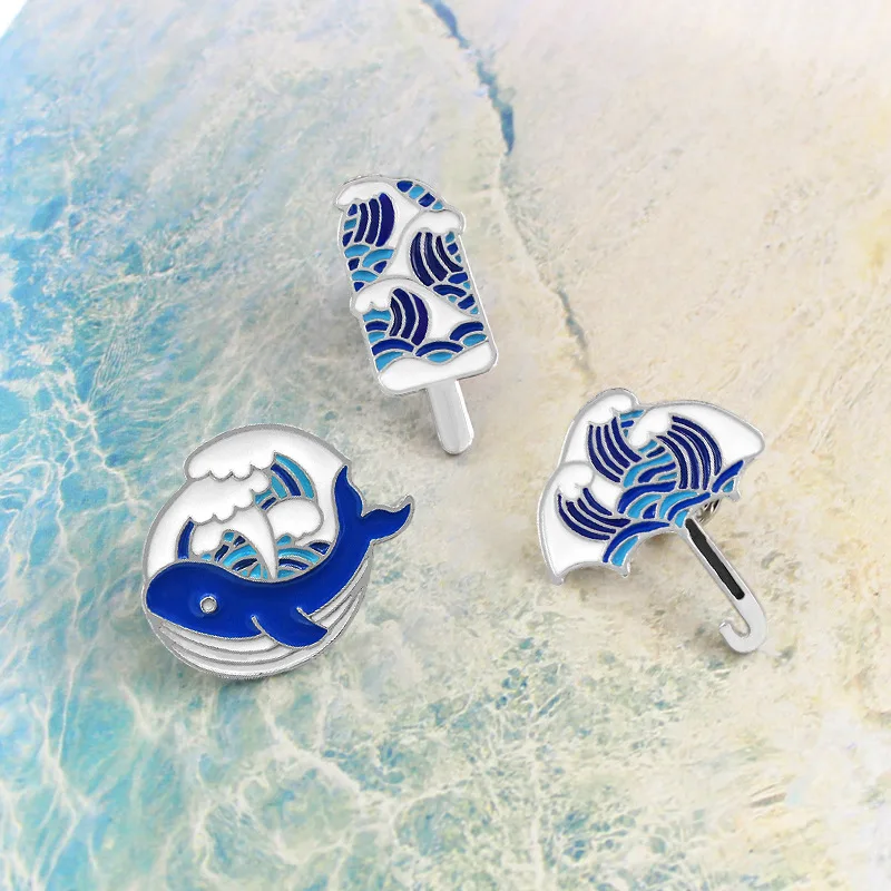 Китайский пейзаж тайская синяя капельная брошь волнистый узор дизайн зонтик