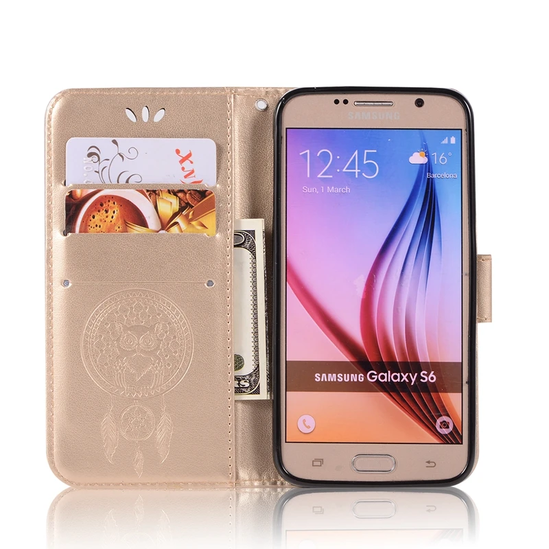 Чехол Etui для Samsung Galaxy S6 Роскошный кожаный бумажник с совой откидной duos G9200 G920f G920