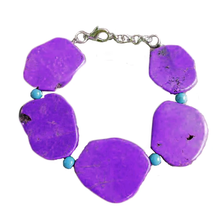 Новый модный унисекс подарок фиолетовый камень howlite срез камня браслет ручной