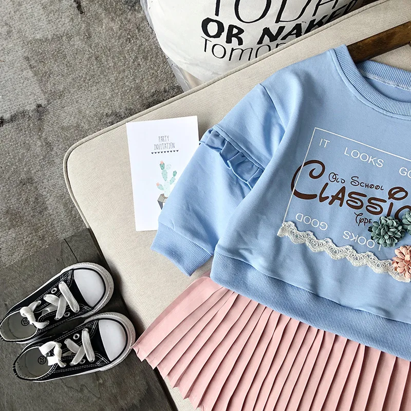 Girls Casual Outfits Long Sleeve Blue Flower Shirt Dress Spring Kids Girl Clothes Children Tops Fashion Clothing | Детская одежда и