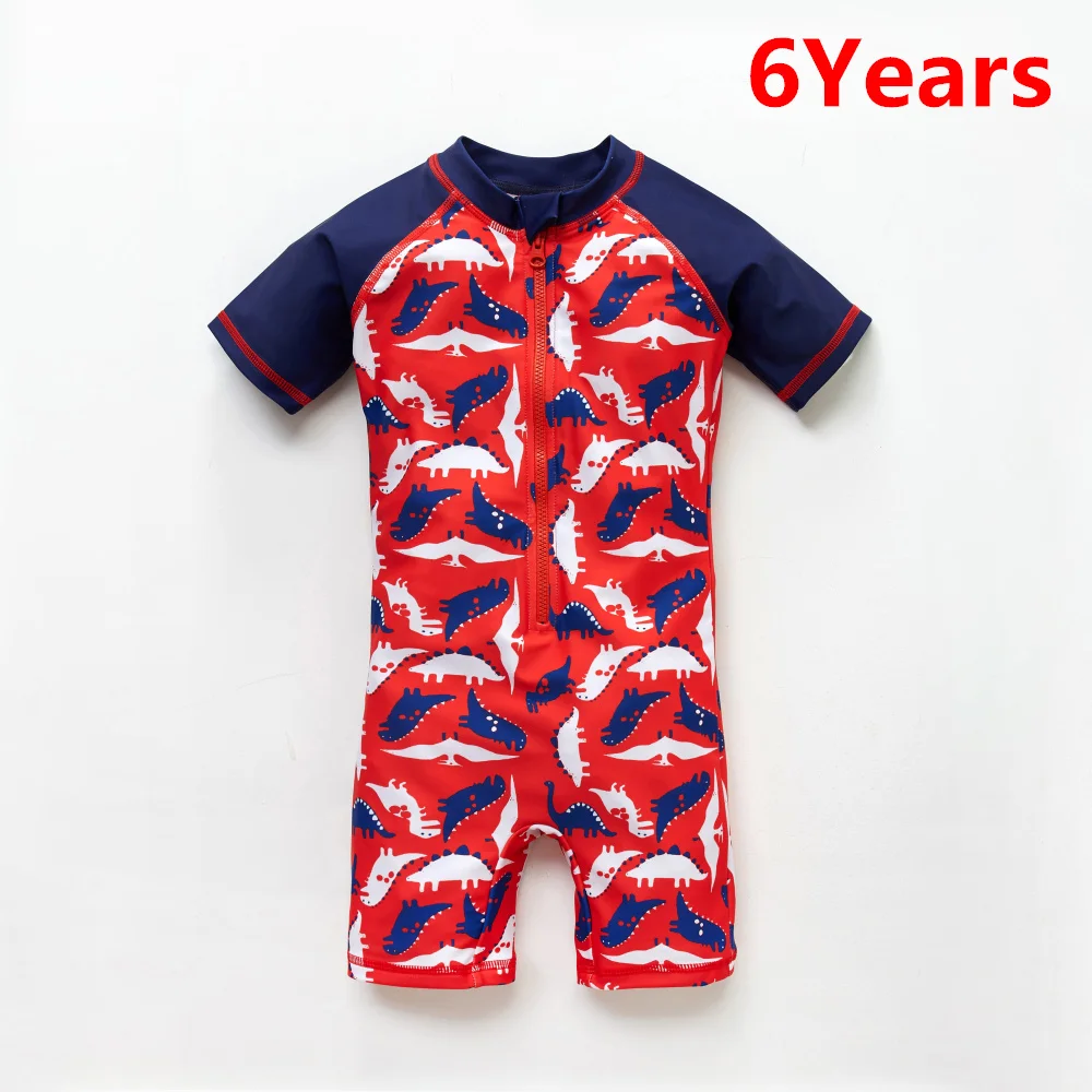 6Years Kavkas/детский купальный костюм для мальчиков, цельный купальный костюм с принтом динозавра для маленьких мальчиков, пляжный костюм, купальный костюм с короткими рукавами - Цвет: 6Years