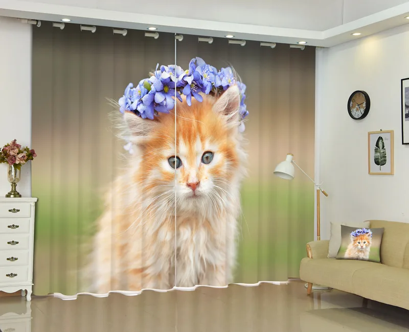 

Lovely cat Luxury Blackout 3D Window Curtains For Living Room Bedroom kids Customized size Drapes Cortina Rideaux Cushion cover