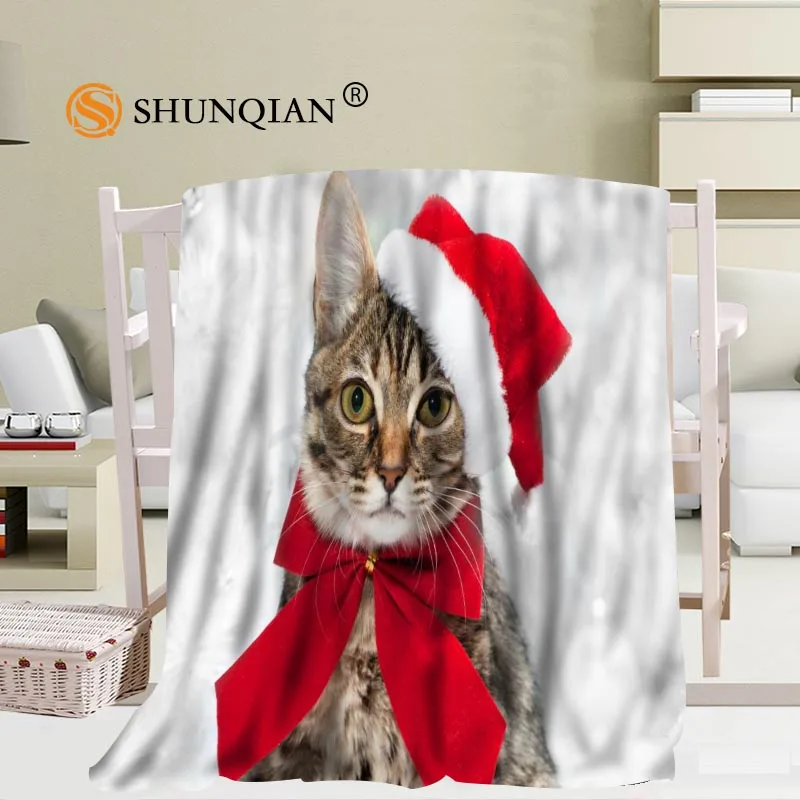 

Custom Christmas cat Blanket Home TV Casual Relax for Travel Family Soft Fluffy Warm Blanket more size