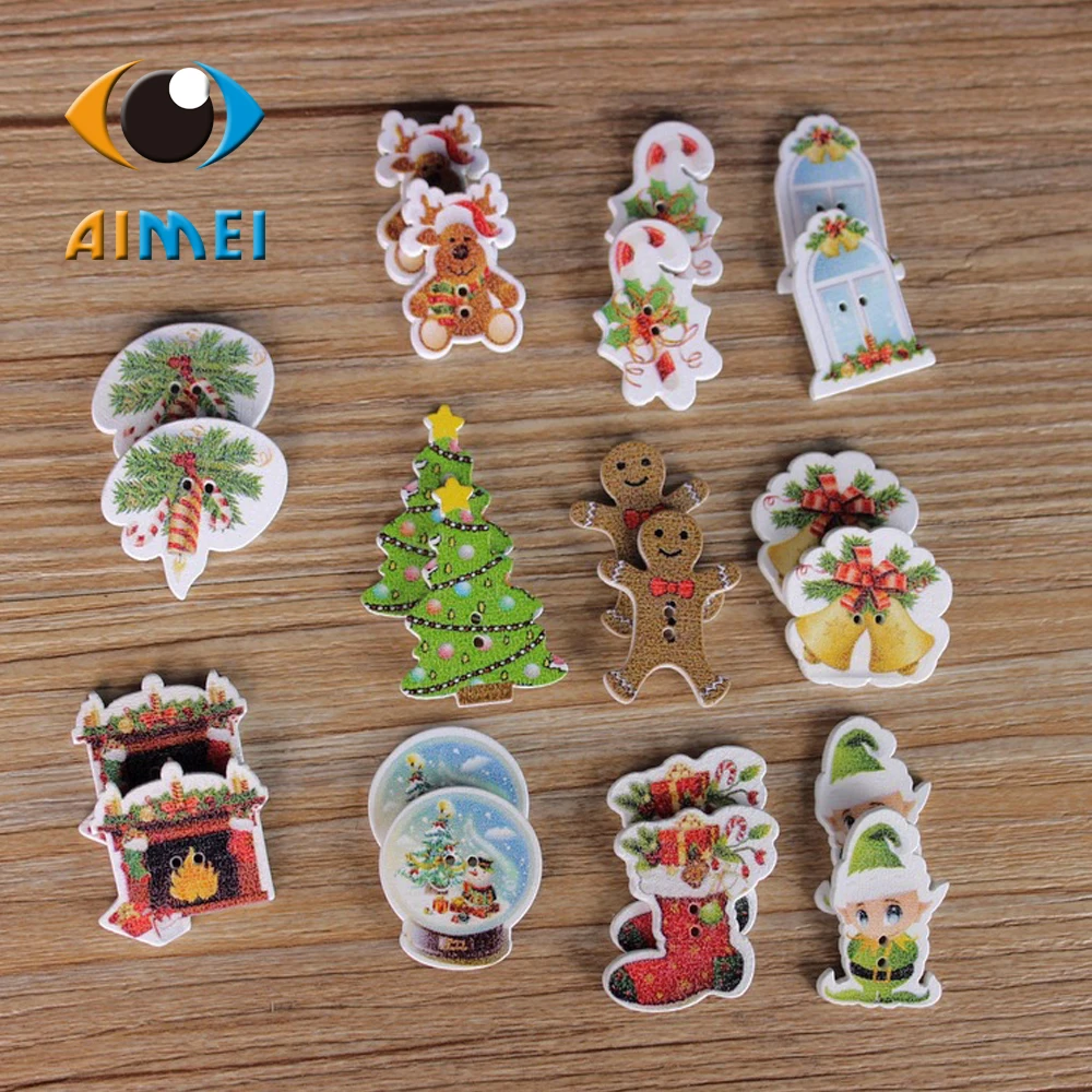 Оптовая/розничная продажа 50 шт./лот Рождественская серия деревянные пуговицы для