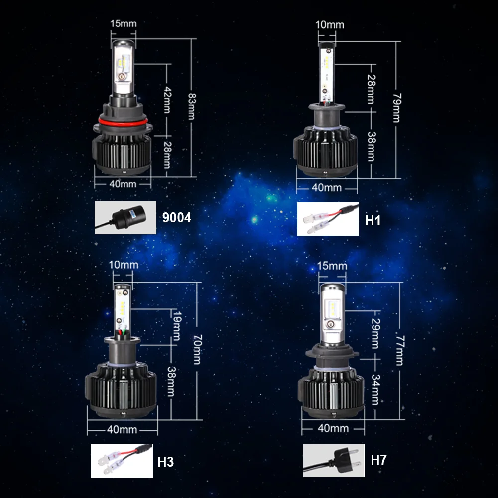 

2pcs Car Headlight Bulbs Bulb Socket: 880(881/H27) H7 H11(H8/H9) H3 H1 H13 9004 9007 8000Lm Fog Lights White 6000K 12V 24V