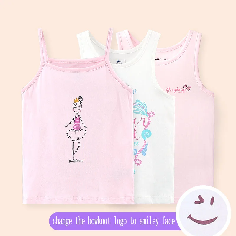 3pcs NO7 girl 3 шт./лот, топы на бретелях для маленьких девочек, однотонный детский жилет, Пляжное детское нижнее белье, футболки без рукавов из хлопка для девочек, VE004 - Цвет: 3pcs NO7 girl