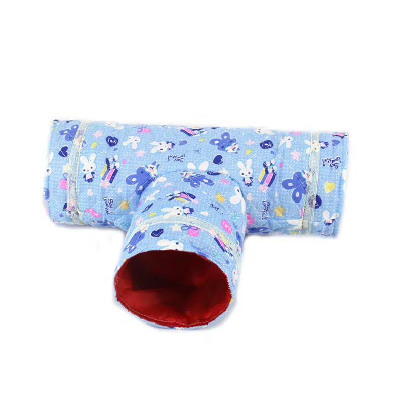 3 Holes Blue Забавная маленькая игрушка-туннель для домашних животных, 2/3 способов, игрушка в виде кролика, мультяшная печатная Шиншилла, игрушки для хомяка, игрушки для домашних животных, игра в туннельную трубу - Цвет: 3 Holes Blue