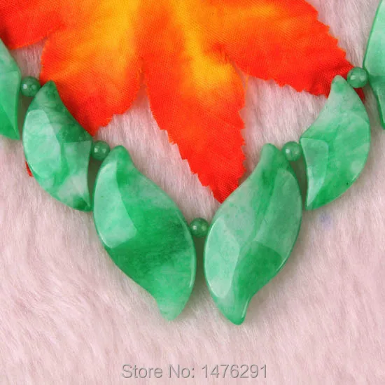 Stone Imitation Green White Jades Leaves Beads Gems Necklace 17&quotL | Украшения и аксессуары