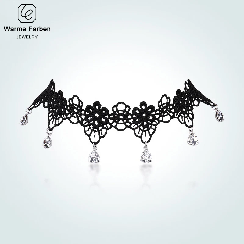 Warme Farben Кристалл от Swarovski женское колье ожерелье барокко Черная кружевная цепь с кисточками и в форме капли ожерелье с подвеской