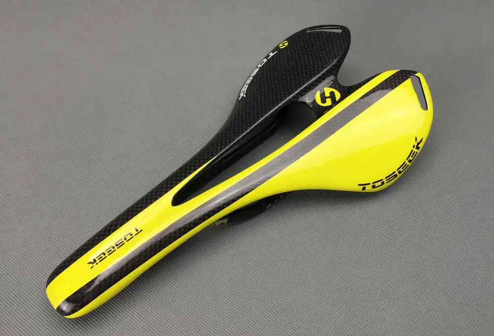 Цвет: желтый TOSEEK глянцевая 3 К отделка Полный Carbon Fibre Передние сиденья коврик седло велосипеда Запчасти 115 - Цвет: Цвет: желтый