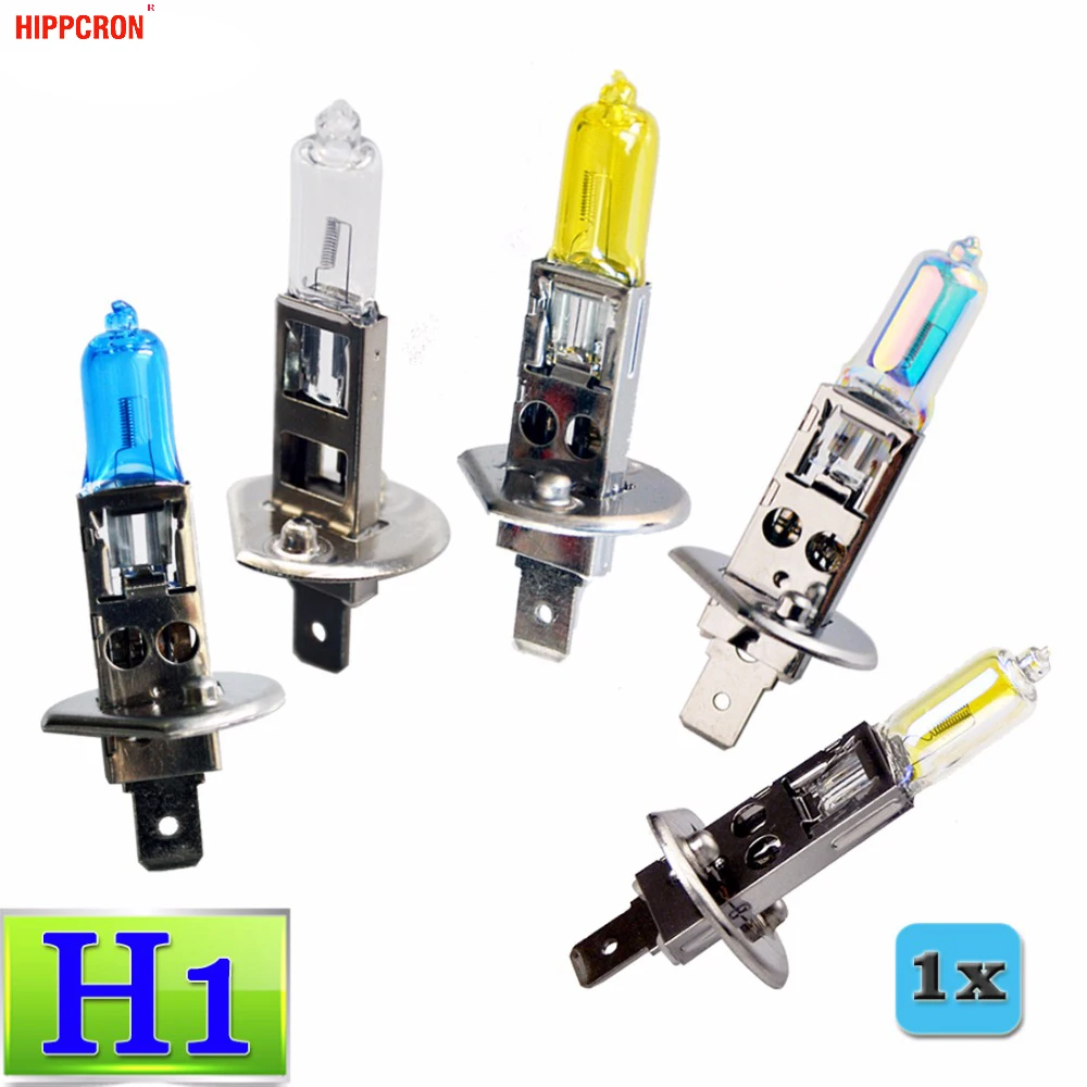 

hippcron H1 Halogen Bulb 12V 55W 100W Clear Super White Yellow ION Rainbow 2200Lm Quartz Glass Car Headlight Lamp