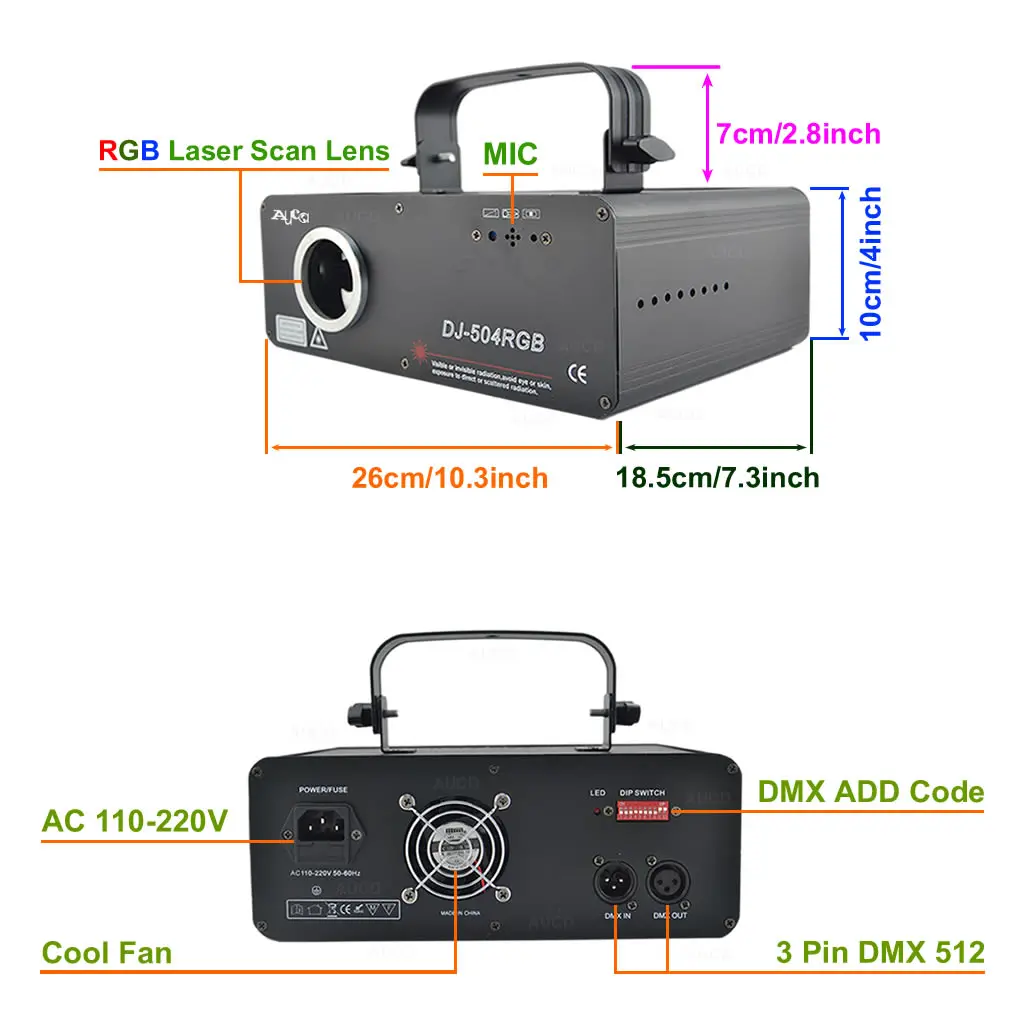AUCD 3D Effect & Kaleidoscope Beam Scan RGB Colorful Laser Projector Lights PRO Disco Club DJ Party Show KTV Stage Lighting 504F| |