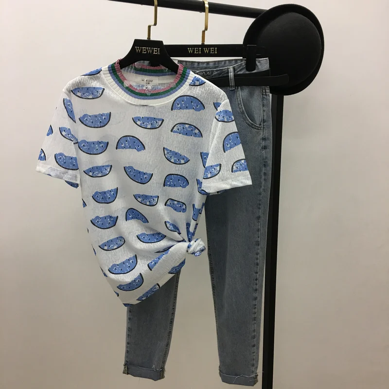 Женские модные футболки ALPHALMODA с коротким рукавом и принтом арбуза | Женская