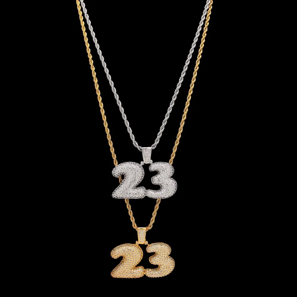 В стиле хип хоп Полный AAA CZ Циркон Bling лед из числа 23 красивое женское ожерелье