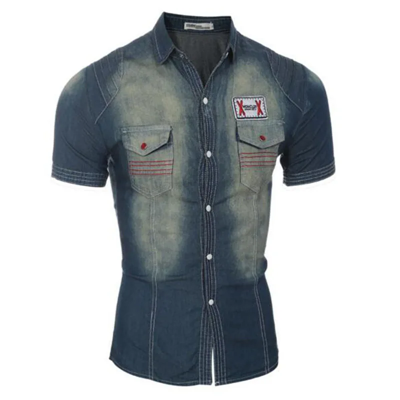Модные мужские однобортные рубашки с коротким рукавом и отложным воротником