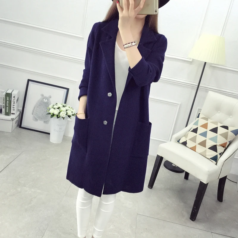 Новинка весенне-осенняя куртка вязаный кардиган свитер пальто однотонная