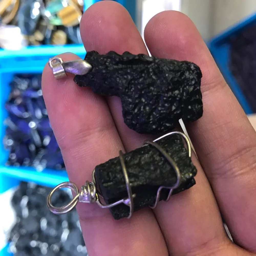 Черный камень Tektite подвеска с проволочной обмоткой подходит для модного рудного
