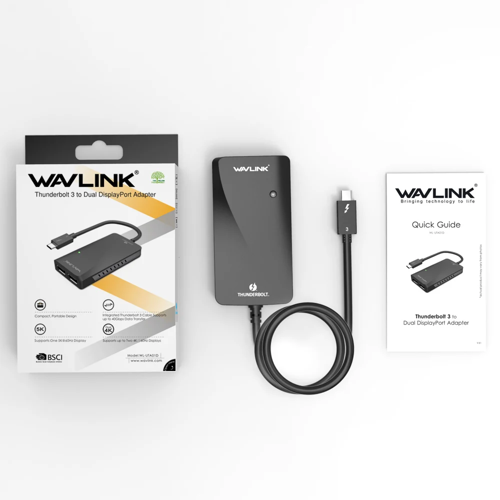Wavlink USB C type c Thunderbolt 3 к двойному адаптеру DisplayPort DP поддерживает 2 UHD 4K @ 60Hz или 5 K