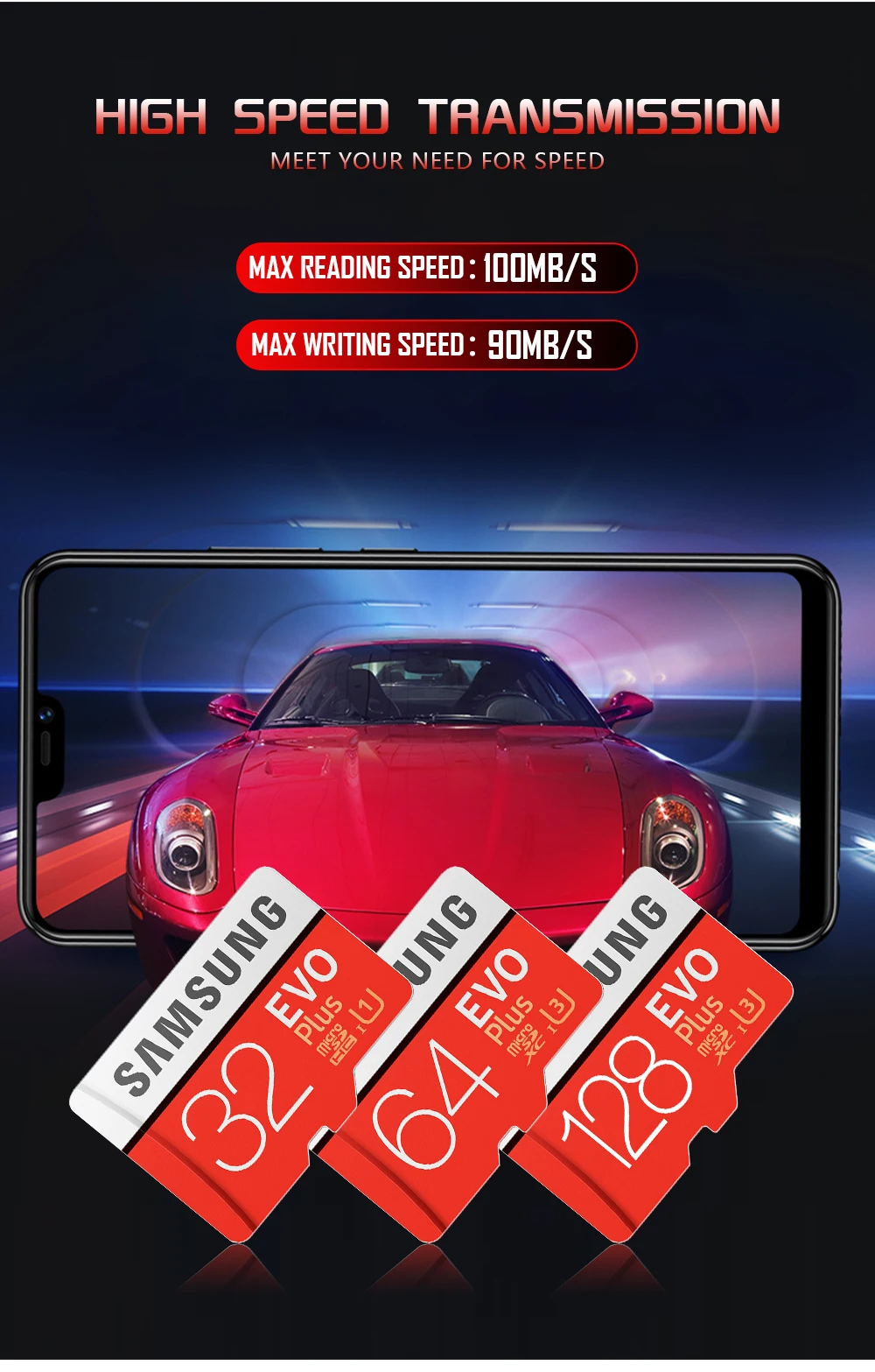 SAMSUNG TF Micro SD карта памяти MicroSD EVO Plus класс 10 класс 3 32 ГБ 32 ГБ смартфон планшет с адаптером