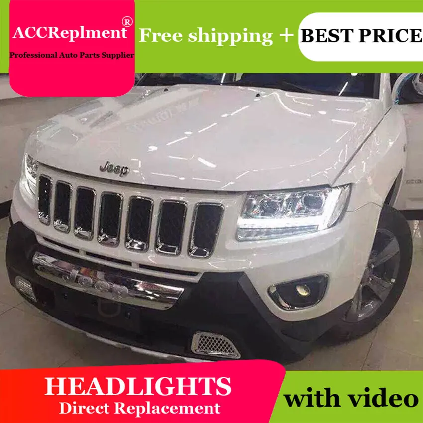 

Car Styling for Jeep Compass LED Headlight 2011-2015 Compass Headlights DRL Lens Double Beam H7 HID Xenon bi xenon lens