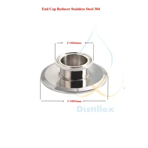2 дюйма od 64 мм x 3 дюйма OD 91 мм, короткий трехзажимный редуктор. Санитарная сталь 304. Высота 25 мм