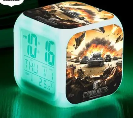 Шоколад 7 цветов, цифровые часы World of Tanks, светодиодный Будильник, игровой персонаж, reloj despertador, светящиеся часы для мальчиков и девочек, подарки на Рождество - Цвет: Шоколад