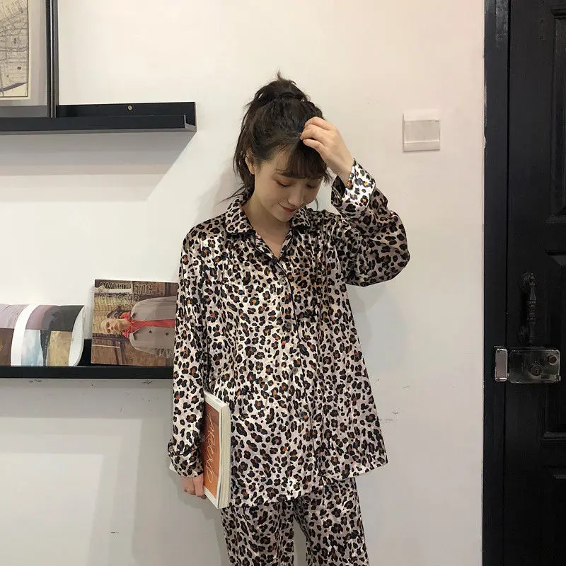 Hzirip 2019 осень зима модная Домашняя одежда женская ночная рубашка леопардовая