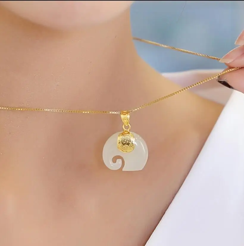 Золотая нефритовая подвеска ожерелье Прямая поставка Hetian нефритовый слон кулон