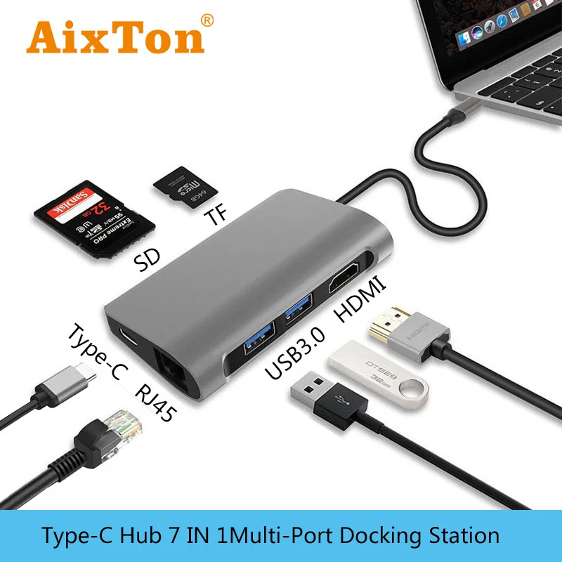 USB Type C док станция usb 3 0 HDMI RJ45 SD/TF кардридер для MacBook Pro Huawei Samsung Dell Универсальная